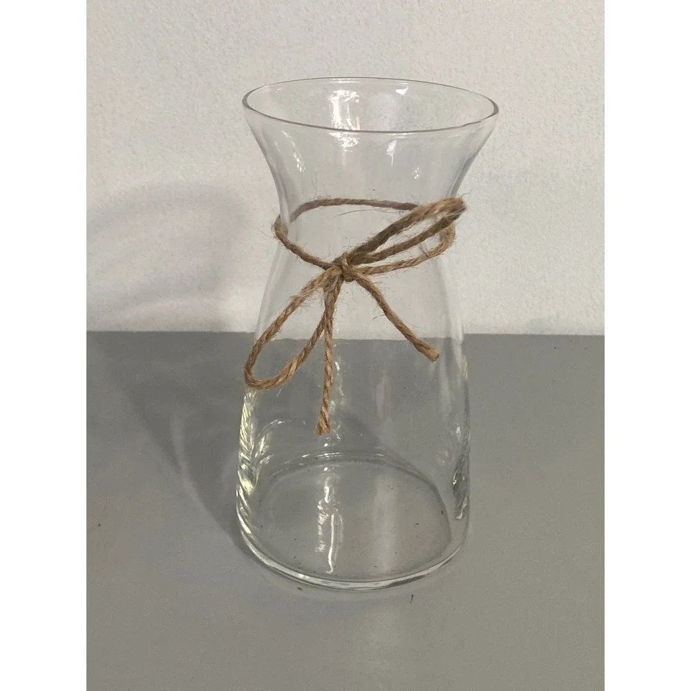Clear Glass Bud Vase Twine Bow‎ Rustic Farmhouse Small Table Decor